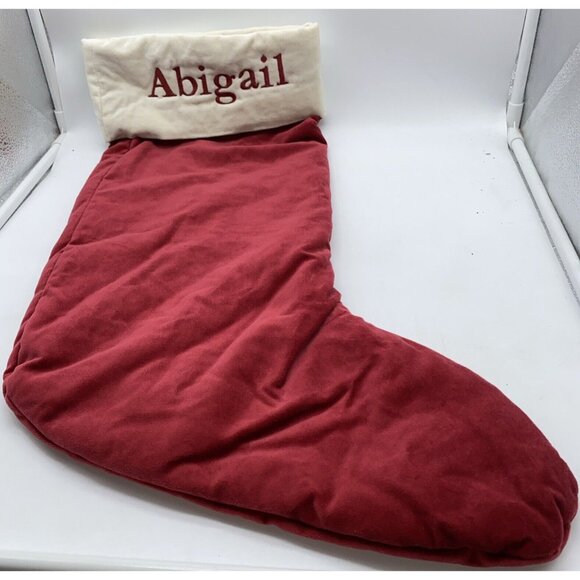 Pottery Barn Abigail Velvet Christmas Holiday Stocking Monogram Red Cream 24 in - Picture 10 of 10